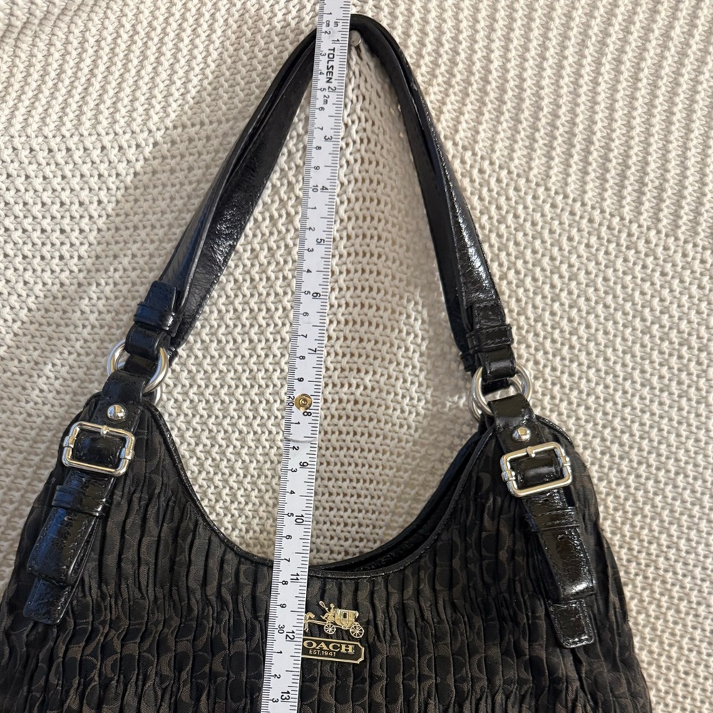 COACH Madison Maggie 18886 Black Signature Pleated Hobo Shoulder Bag - Picture 11 of 15